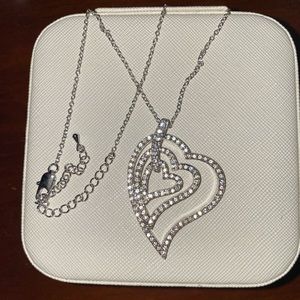 16” Silver Tone Chain Necklace & Heart Pendant with rhinestones